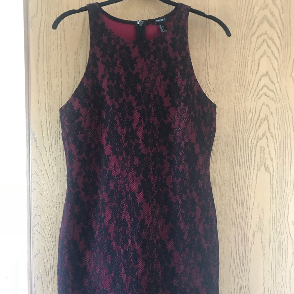 Forever 21 Fitted Red and Black Lace Dress